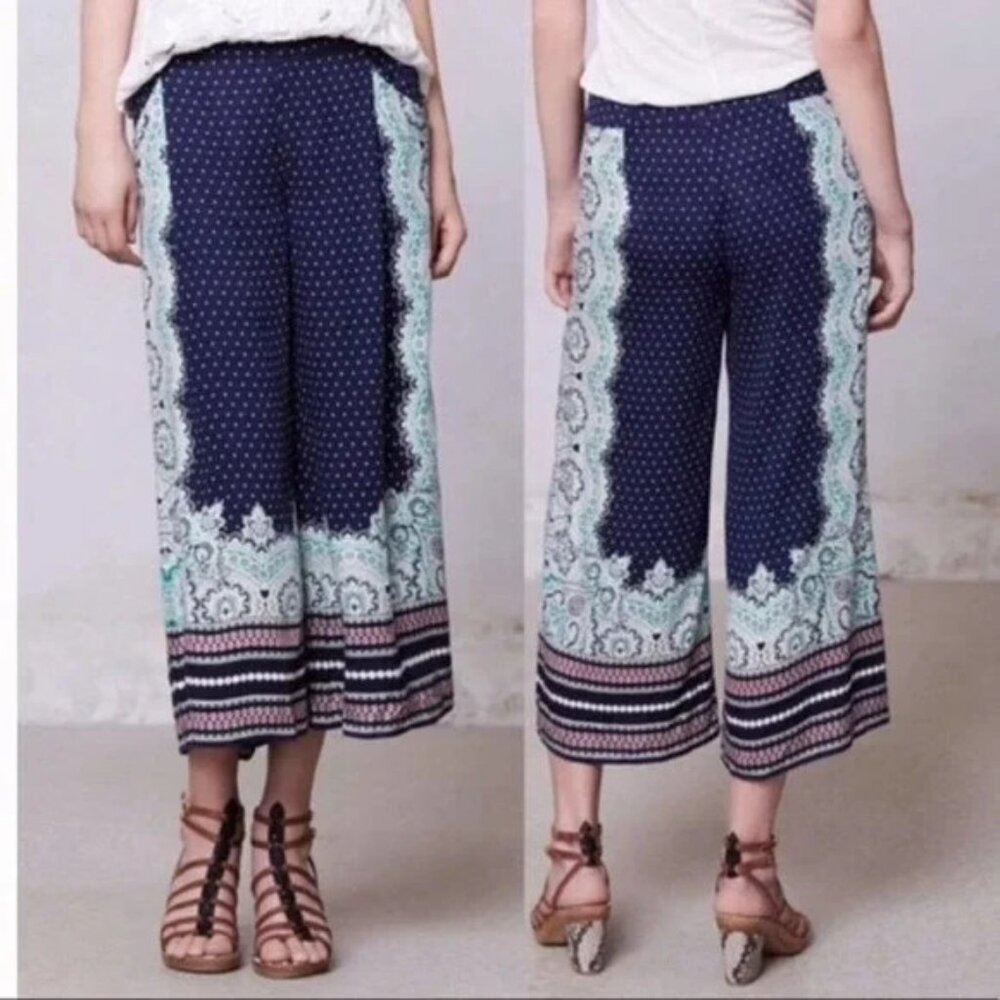 Anthropologie ELEVENSES Women Wide Leg Crop Pants Polka Dots Sz 0 Paisley 77-47 - Picture 1 of 12